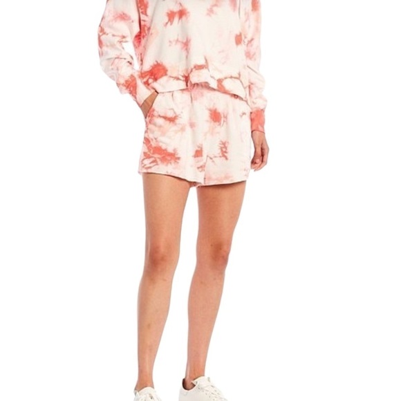 SPLENDID NWT Burst Tie Dye High Waisted Drawstring Shorts Size XL in Pink - Picture 4 of 14
